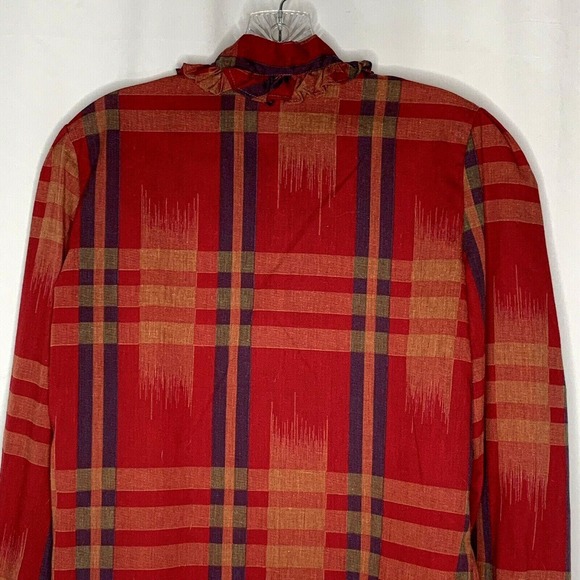 Vintage Cheenos Womens Blouse Shirt Size Medium Red Plaid Neck Bow Button Up - Picture 8 of 9